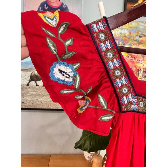 Farm Rio Embroidered Dress Square Neck Folklore Boho Linen Small Petite MINT! - Picture 8 of 13